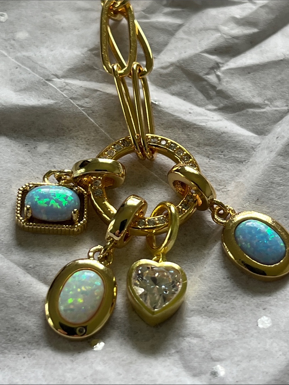 Source Unknown Gold-Tone Opal and Crystal Charm Necklace